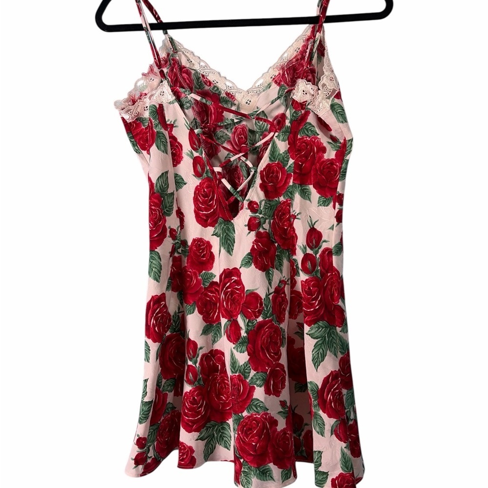 Vintage Victoria Secret Gold Label Red Rose Print Teddy Size M Medium - Picture 2 of 6